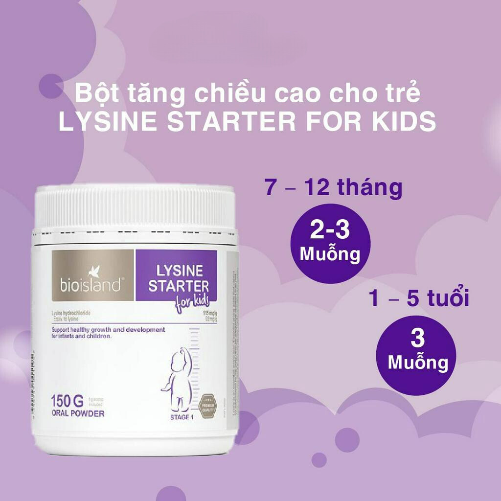 Bột Lysine giúp bé tăng chiều cap Bio Island Starter 150g của Úc giúp bé phát triển toàn diện, cao lớn, khỏe mạnh