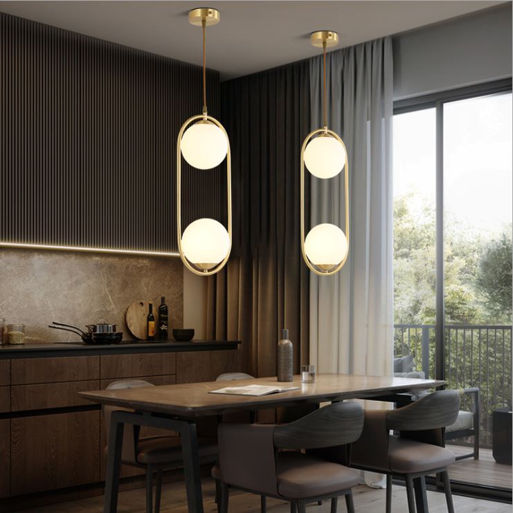 Đèn thả ZATEM chao thủy tinh địa cầu, khung mạ vàng hình Elip 2 đầu độc đáo - kèm bóng LED chuyên dụng .