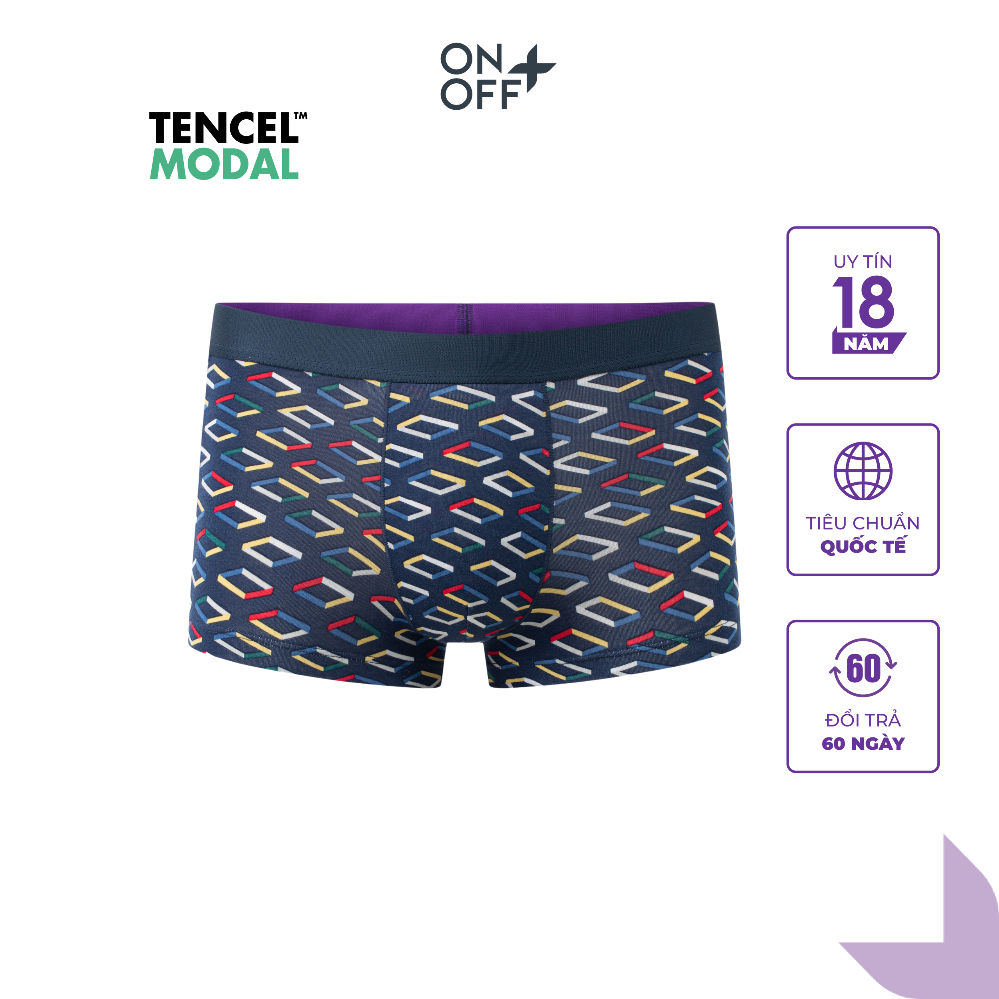 Quần lót nam trunk họa tiết Modal gỗ sồi ONOFF kháng khuẩn tự nhiên BST Tencel modal Premium 18UO24A131
