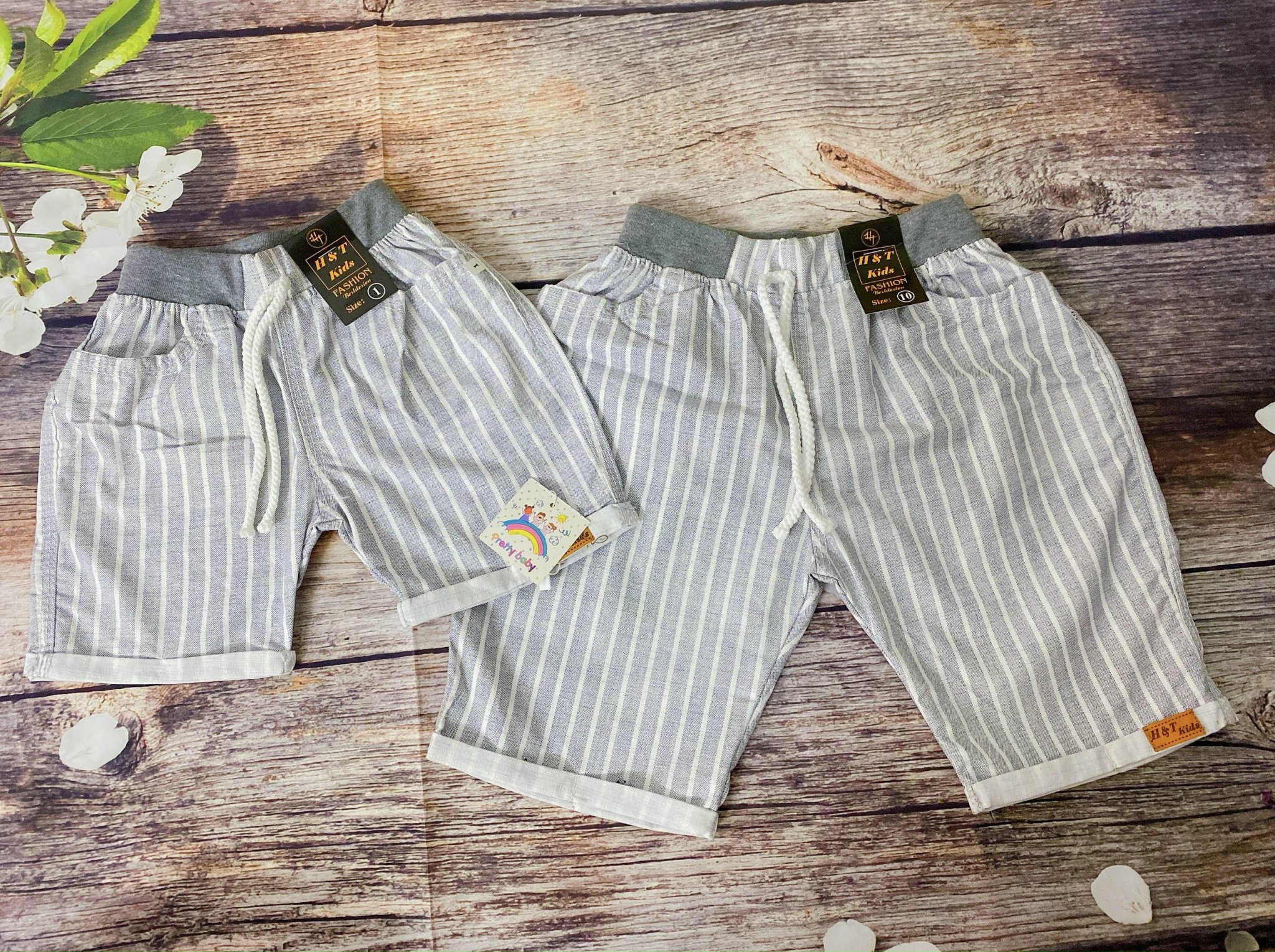 (Sỉ 7)Quần Bé Trai Size 8,5-18Kg, 9 Tháng Đến 4 Tuổi Xám Sọc Trắng Có 2 Túi, Quần Short, Quần Jean Đùi Thun Co Giãn