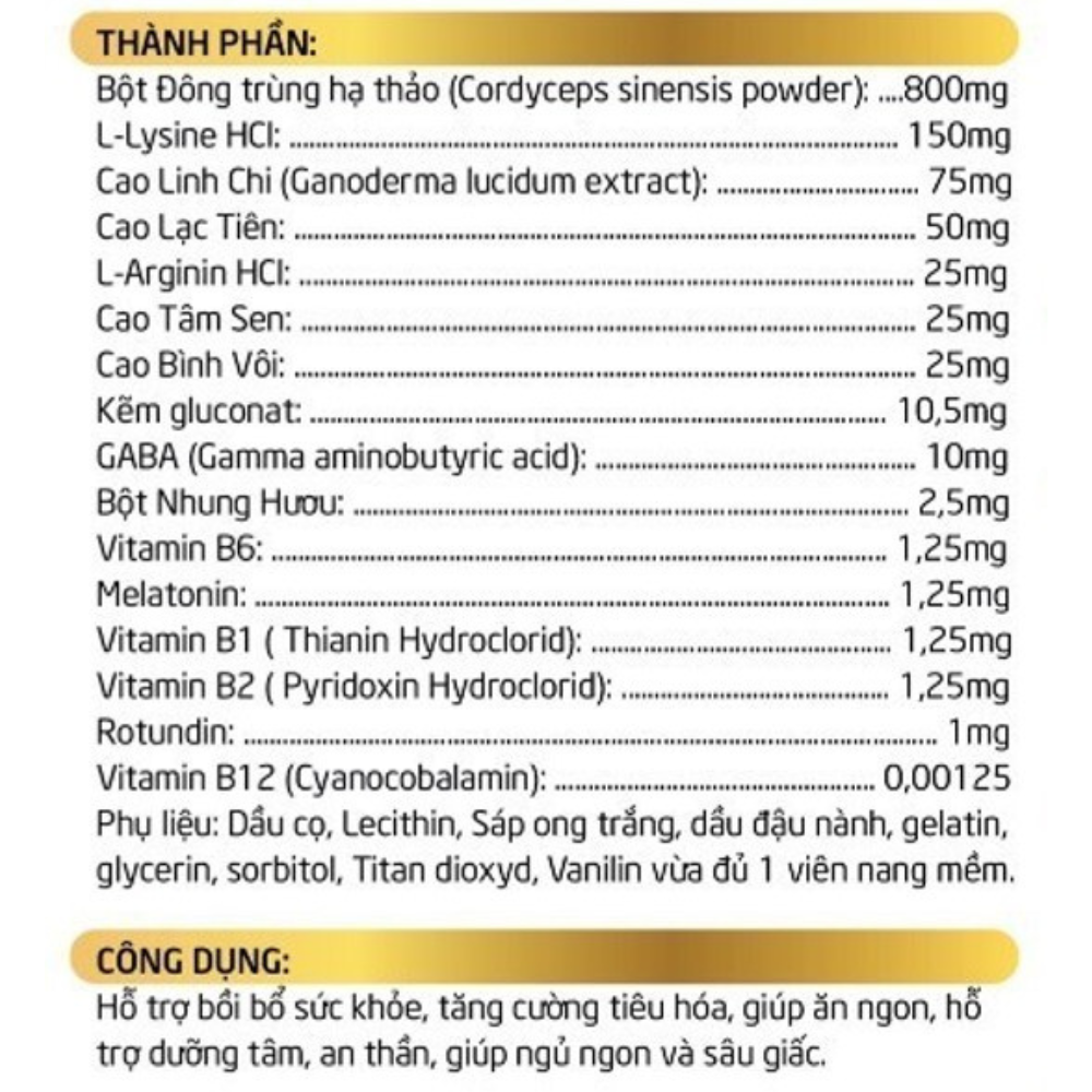 Viên uống dưỡng tâm an thần THẢO THẦN KHANG, giúp ăn ngon ngủ tốt, thành phần đông trùng hạ thảo và nhung hươu hộp 30 viên- D2 Group