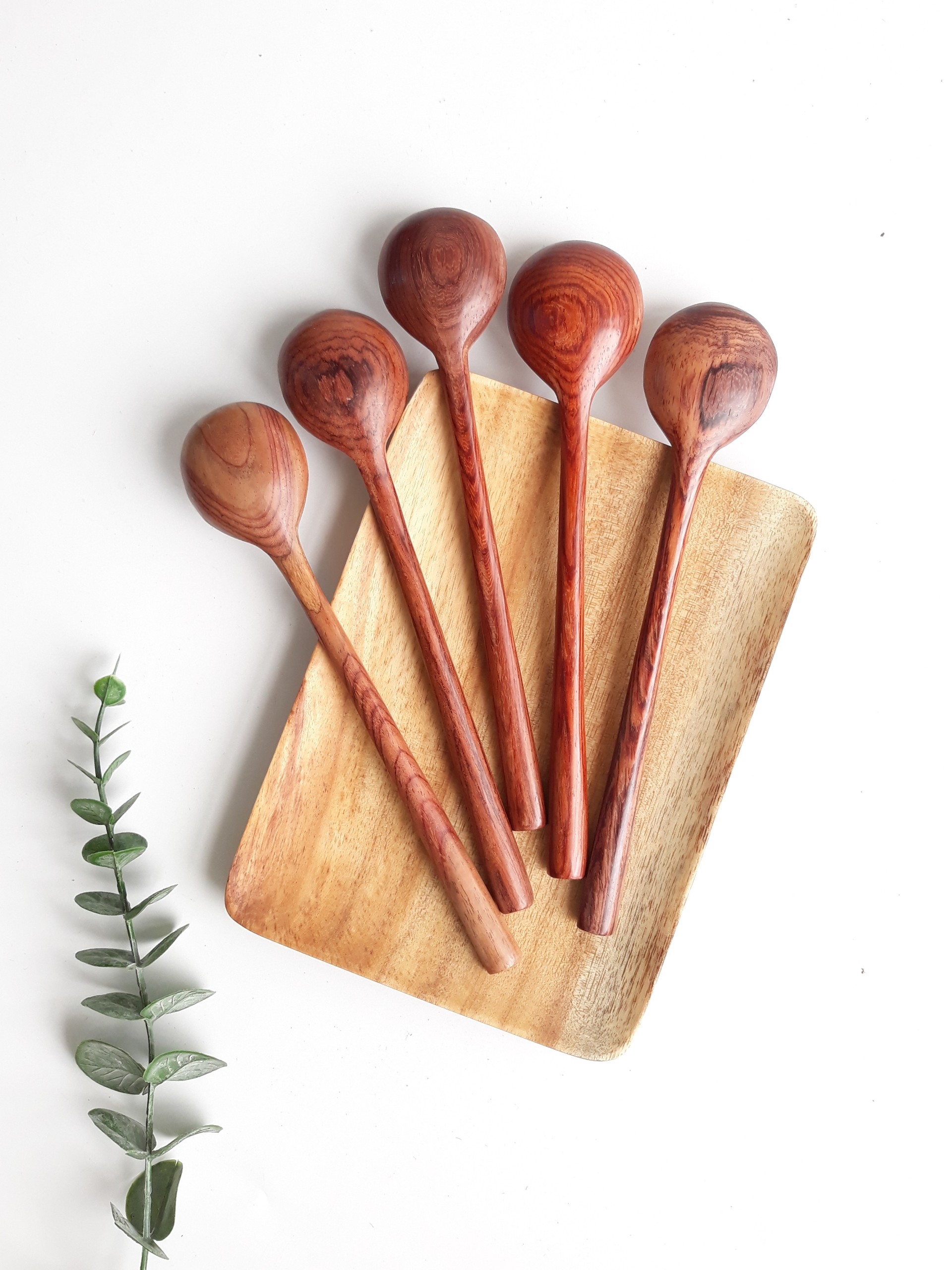 Thìa, muỗng gỗ cán dài miệng tròn 19.5 x 4 cm