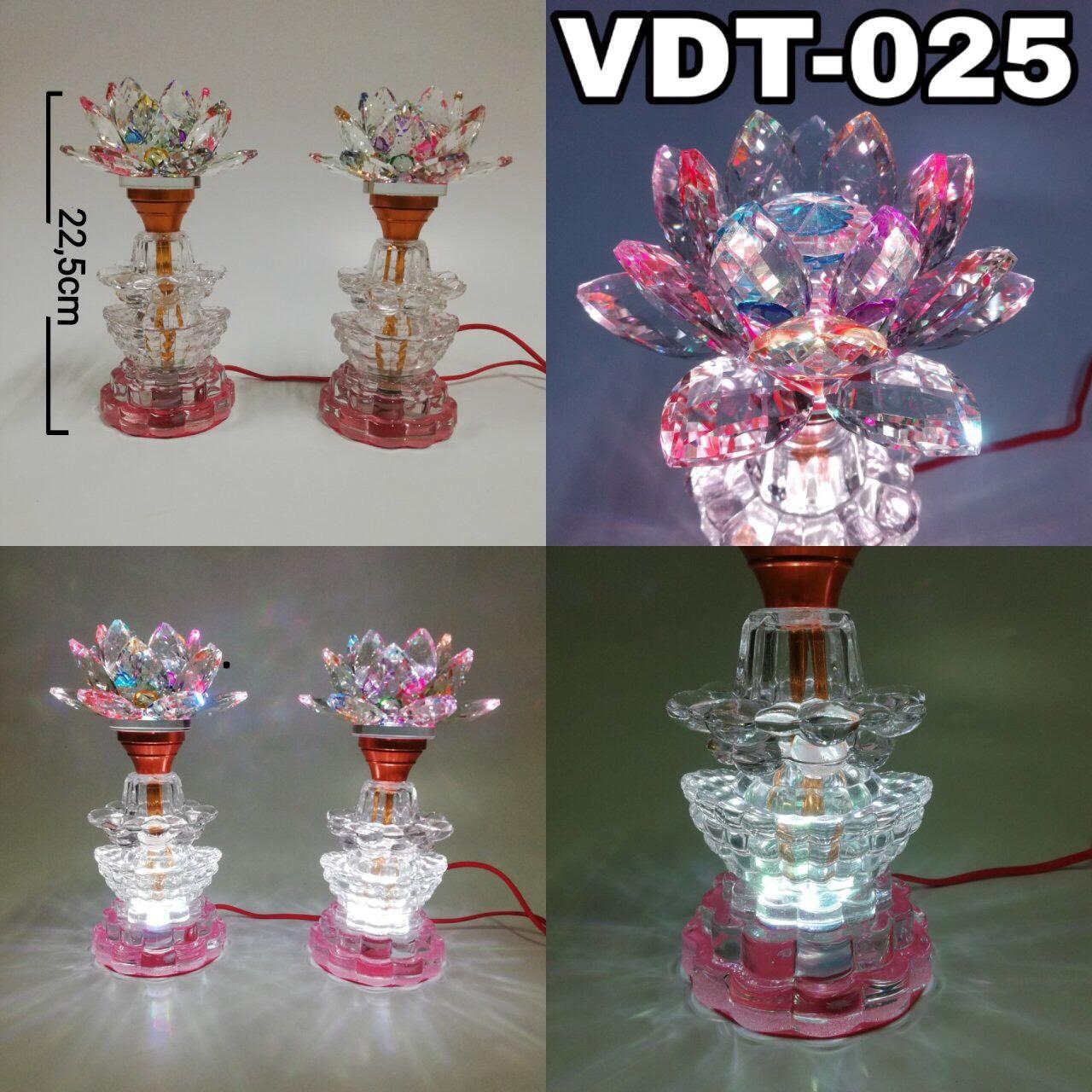 Bộ 2 đèn thờ pha lê hoa sen thân lùn (22,5cm) VDT-025