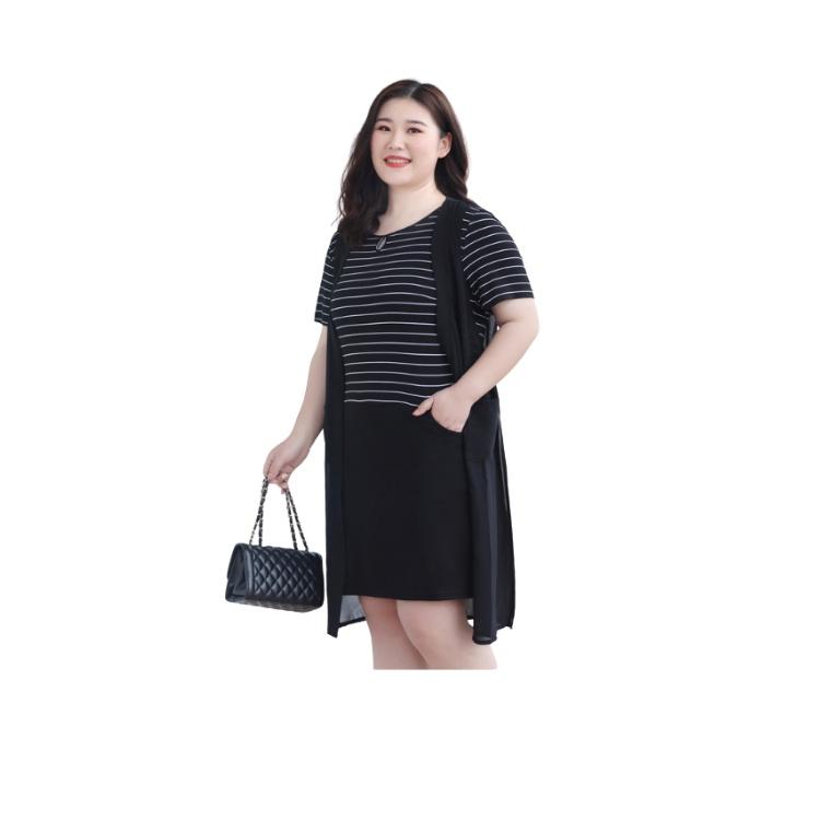 Đầm suông sọc phối khoát voan bigsize (thời trang trung niên anitagreen) BS4-621