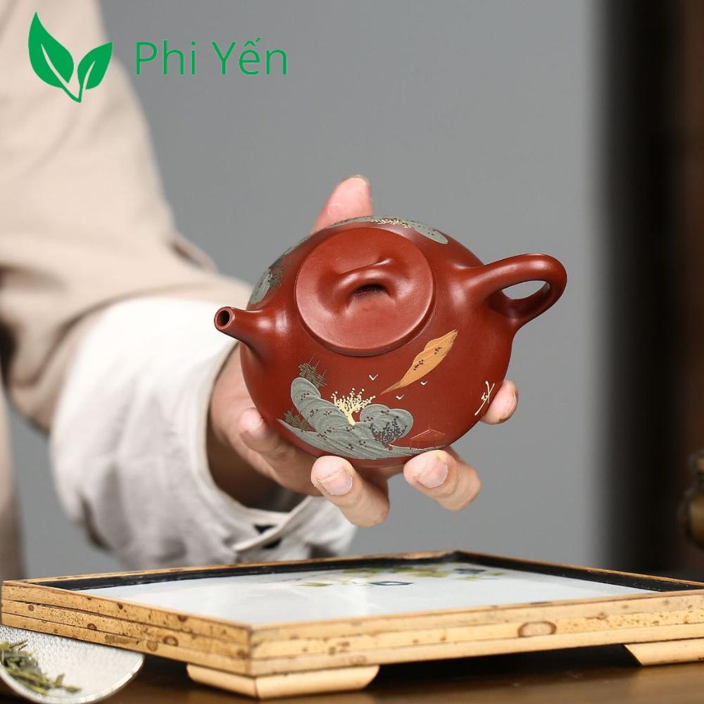 Ấm trà Tử sa Đại hồng bào Sơn thủy Thạch biều 200ml DHBSTTB075205