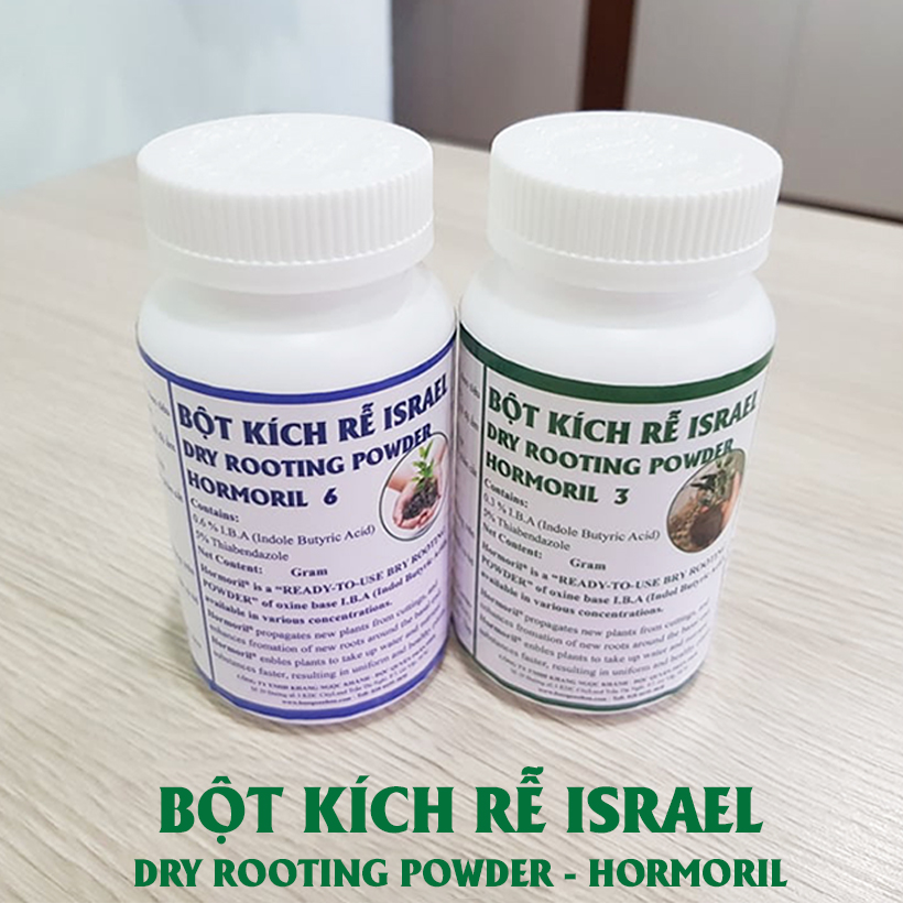 Bột Kích Thích Ra Rễ Israel – Dry Rooting Powder Hormoril 3 Hàng Nhập Khẩu (Hủ 100gr), Dùng đẩy nhanh quá trình ra rễ trong việc giâm cành, chiết cành và cây con thuộc họ Thân Thảo, thân mềm