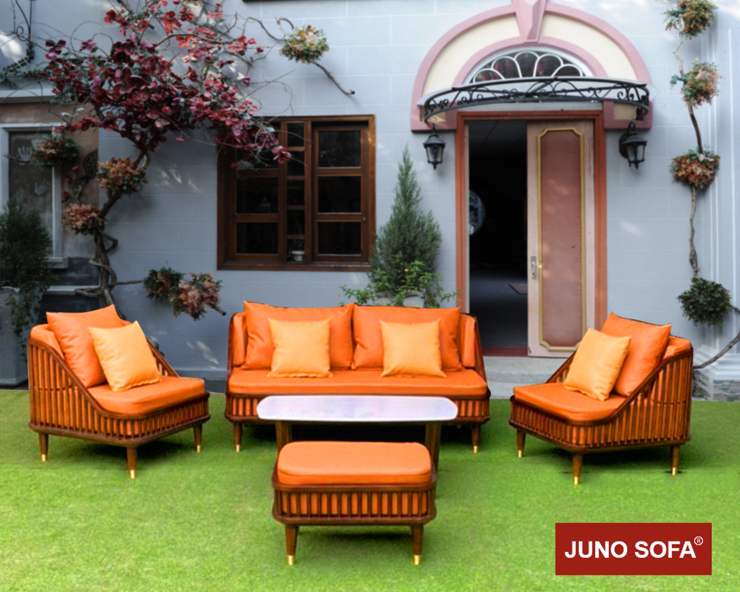 Bộ sofa Cao Cấp Bắc Âu Juno Sofa. băng 1m8, 2 đơn, đôn và bàn