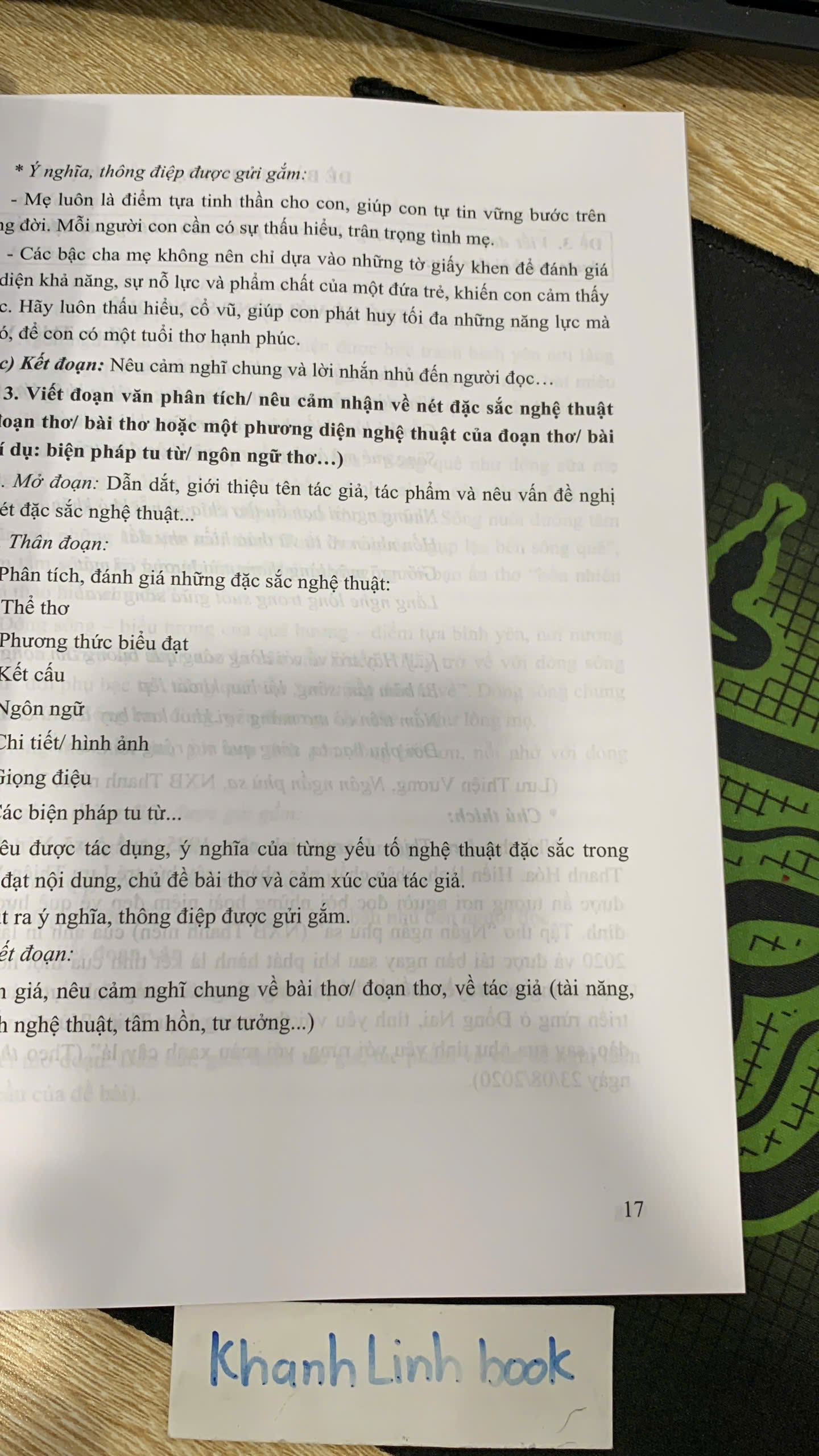 Sách - Hướng Dẫn Kĩ Năng Viết Đoạn Nghị Luận Văn Học Môn Ngữ Văn ( Dành Cho HS Luyện Thi Vào Lớp 10)