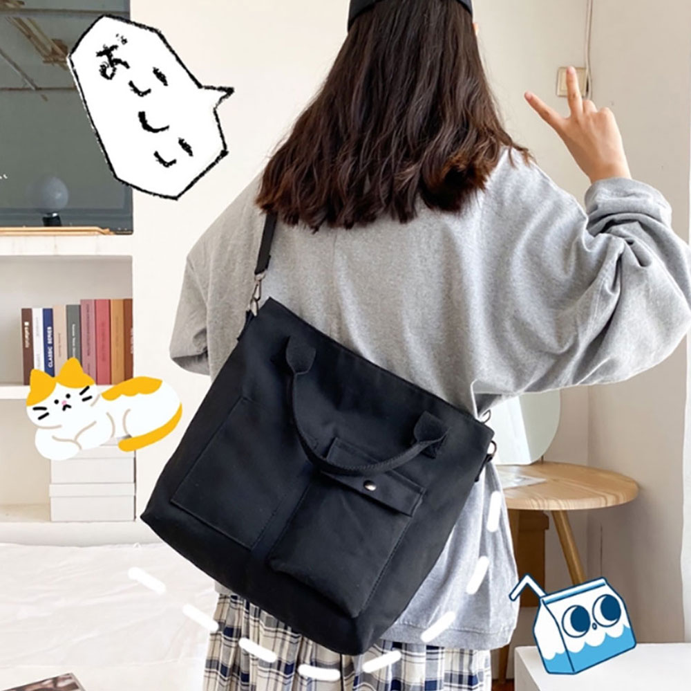 Túi tote đeo vai, đeo chéo vải bố canvas T0623 nữ trơn 2 dây đựng đồ đi học, đi chơi mềm đẹp