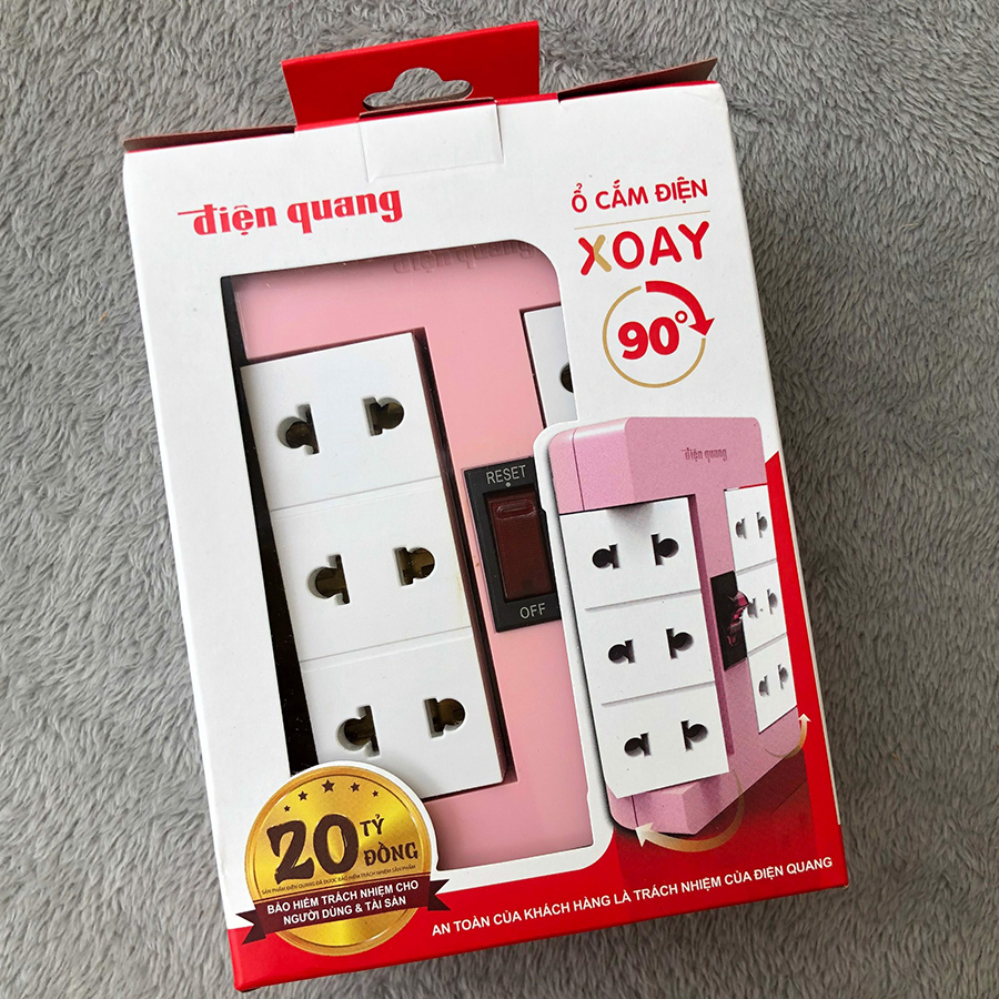 Ổ cắm Xoay 90° Điện Quang ĐQ ESK RT 6WR (6 lỗ, màu hồng trắng)