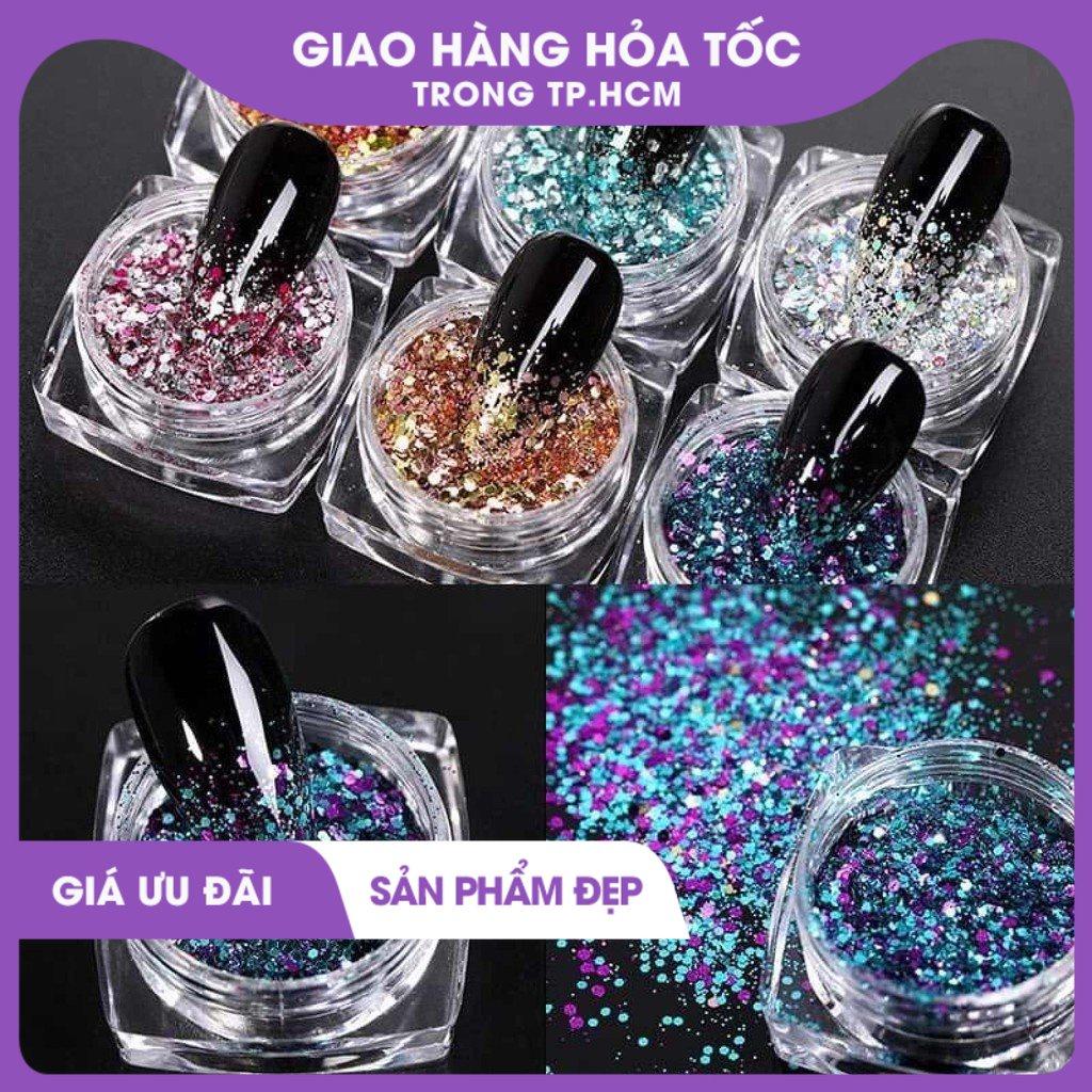 Combo 3 hủ kim tuyến nhũ trang trí móng nail 1061 ( xanh, vàng, tím)