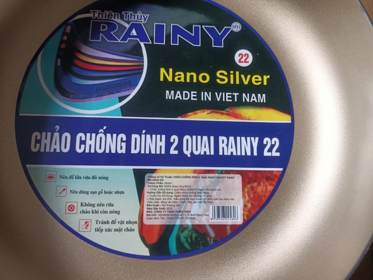 Chảo Chống Dính 2 Quai Rainy 22 cm - Hàng Chính Hãng