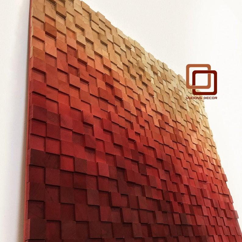 Tranh gỗ trang trí 3D tone ĐỎ CAM (Wood mosaic) - (KÍCH THƯỚC 30x40 và 40X60cm)