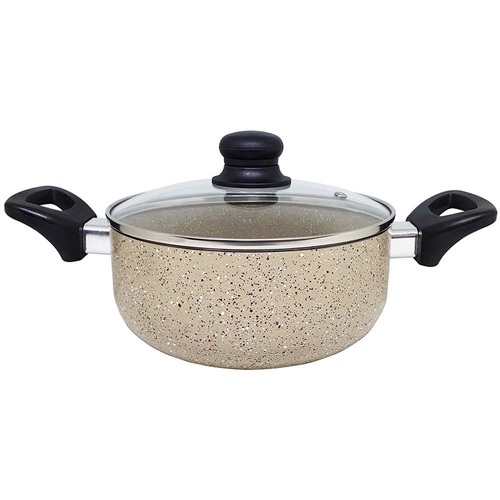 Nồi hợp kim Nhôm vân đá phủ chống dính 2 mặt GreenCook GCS03 nắp kính cường lực Size 20Cm, Sâu 9cm - Màu Ngẫu Nhiên