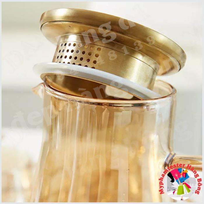 Bộ bình và cốc trứng thủy tinh chịu nhiệt vàng hổ phách