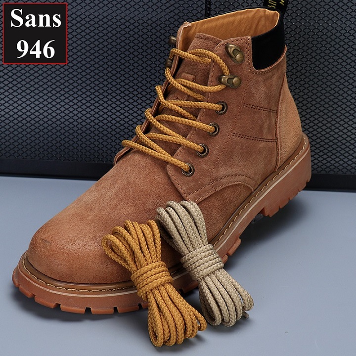 Dây giày boot tròn to 4.5mm Sans946 cotton dù đen nâu trắng be xám cột buộc giầy thể thao cao cổ bốt nam nữ shoe laces