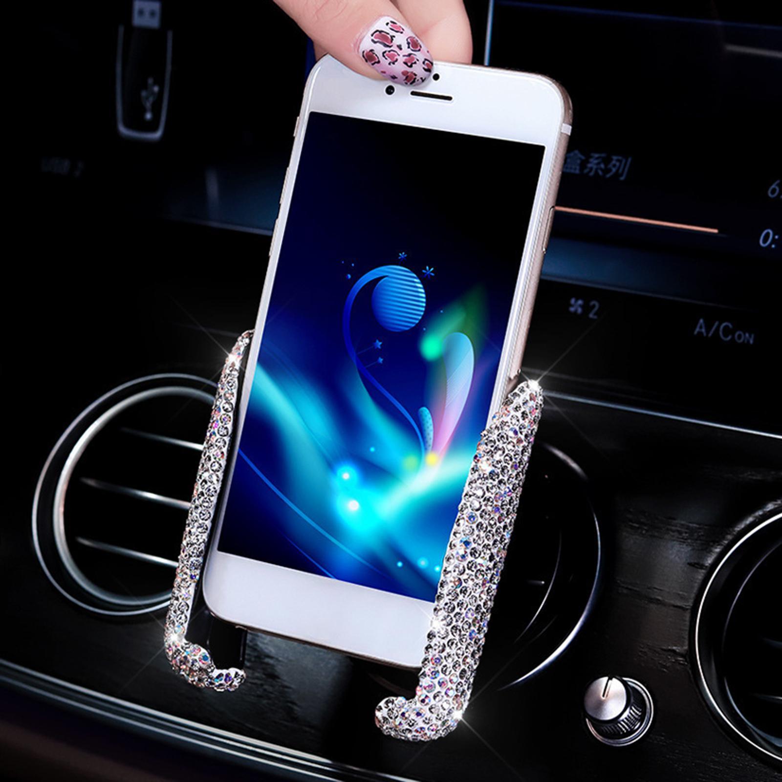 2Pcs Car Phone Holder Bling Crystal Car Air Vent Mount Bracket Interior