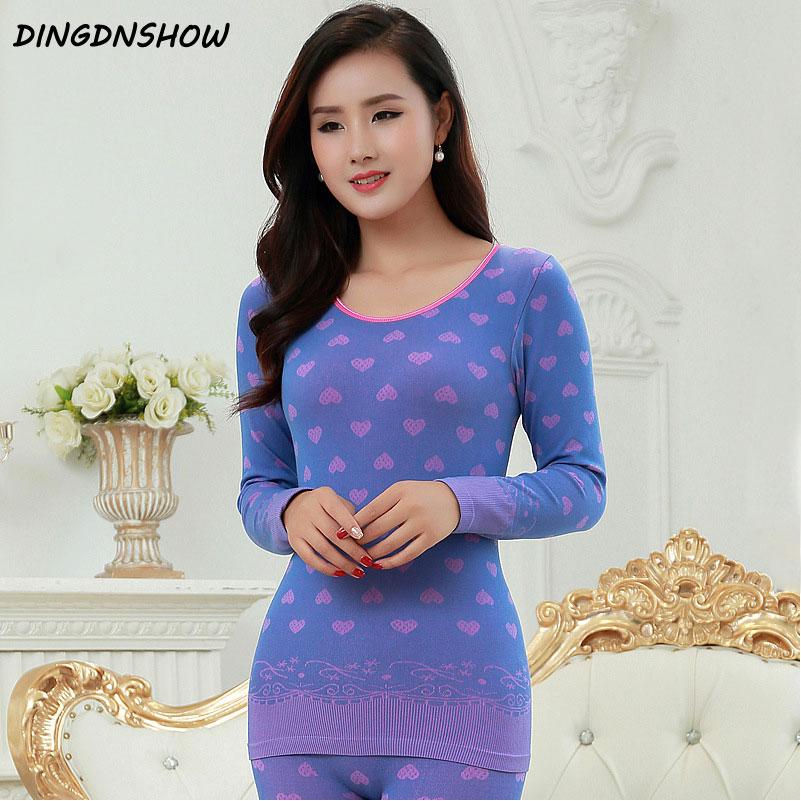 Quần Lót Sinh Nhiệt Không Đường May Cổ Tròn Nữ Cotton Ấm Dày Tất Quần Áo In Hình Long Johns Hình Bộ
