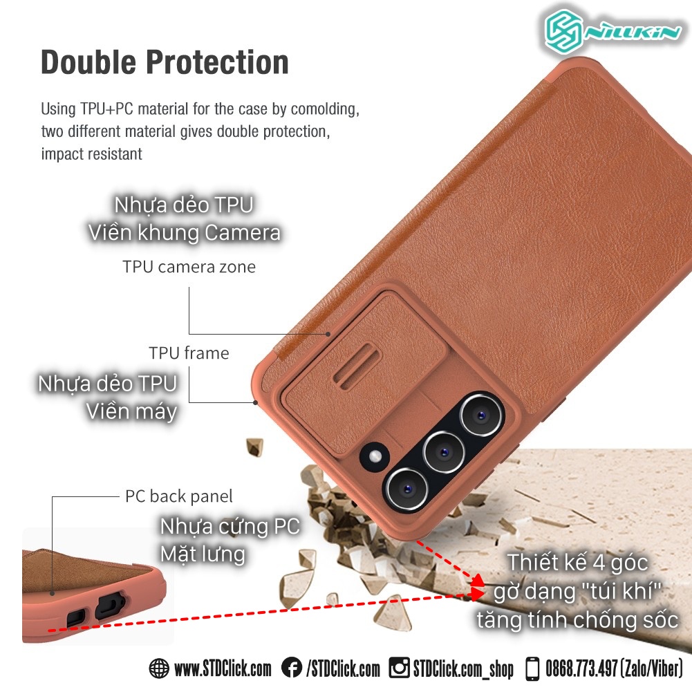 BAO DA DÀNH CHO ĐIỆN THOẠI SAMSUNG GALAXY S23 PLUS 5G NILLKIN QIN PRO BẢO VỆ CAMERA