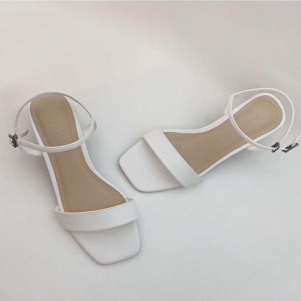 Giày sandal cao gót HISHOO hở mũi phối dây cao 4cm màu trắng S041