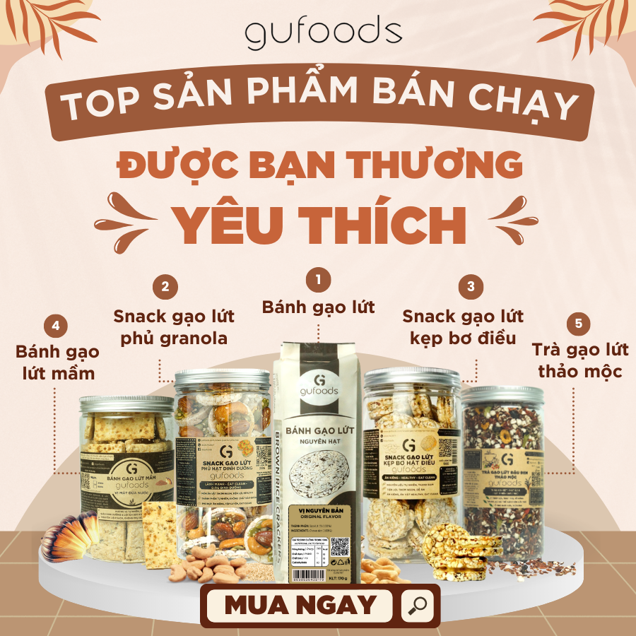 Bánh gạo lứt mầm GUfoods (bánh mầm) - Giàu GABA tự nhiên, Hỗ trợ ăn kiêng, Thực dưỡng, Thuần chay (150g/250g/500g)