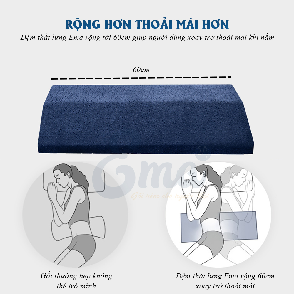 Đệm thắt lưng tam giác Ema thế hệ 2 - Rộng hơn - Thoải mái xoay trở - Dành cho người thoát vị thắt lưng, bà bầu, người cao tuổi