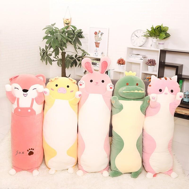 Gấu Bông Gối Ôm Dài Heo Cáo Hồng Mặt Cười PA9742