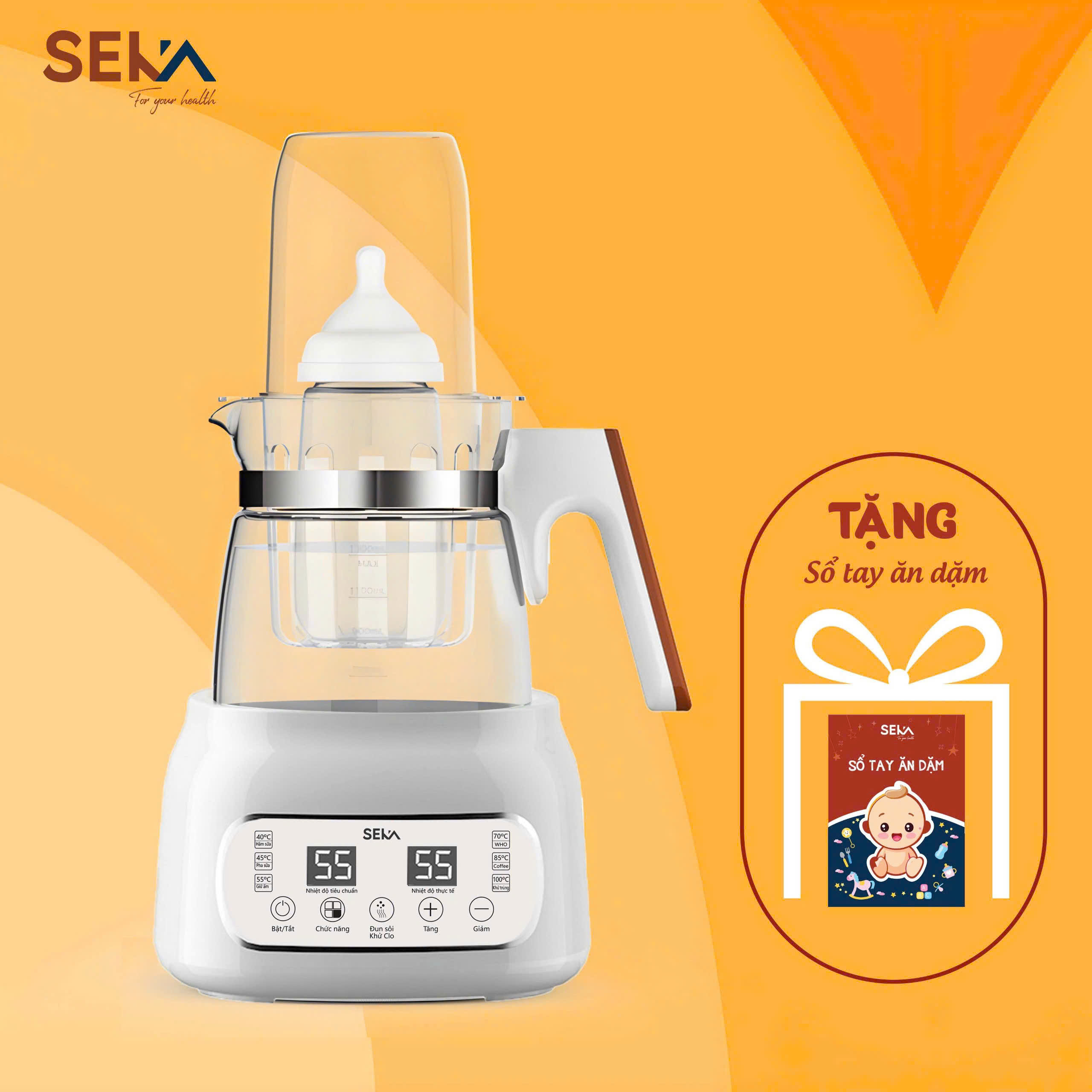 Máy đun và hâm nước pha sữa điện tử Seka, đun sôi khử Clo giữ ấm,thể tích 1,3L hàng nhập khẩu