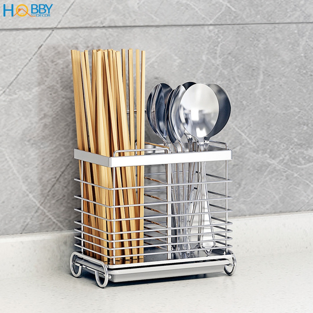 Kệ đựng đũa muỗng dán tường gạch men HOBBY Home Decor KDM05 2 ngăn - kèm miếng dán siêu dính