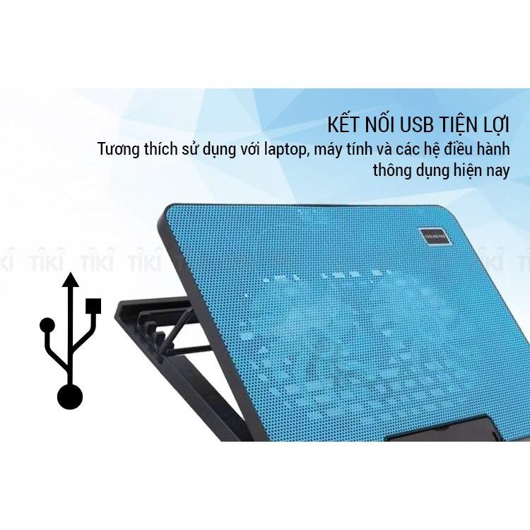 Đế tản nhiệt laptop, quạt tản nhiệt N99 N19 Cooling Pad 2 Quạt đèn led đế nâng 45 độ cho laptop từ 17 inch trở xuống