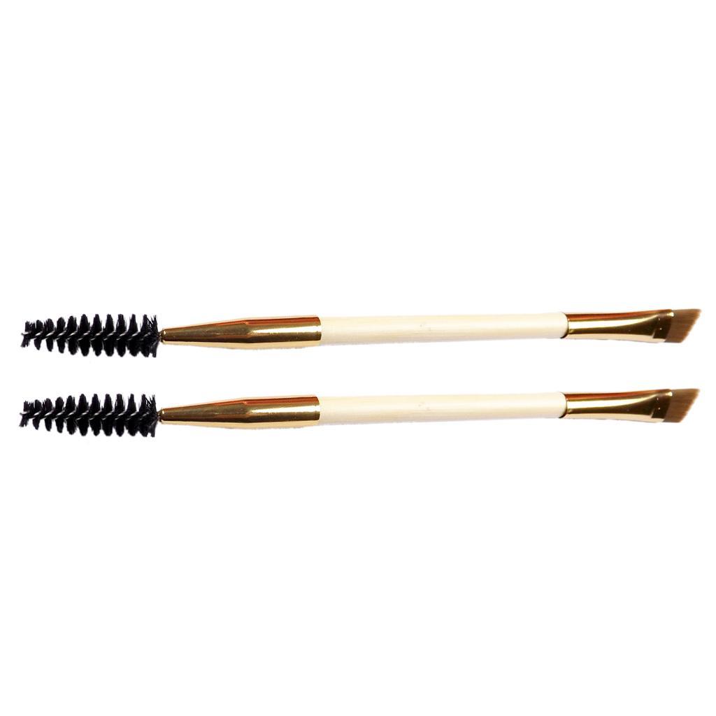 2x BAMBOO Angled Double End Eyebrow Eyelash Brush Mascara Wand Makeup Comb