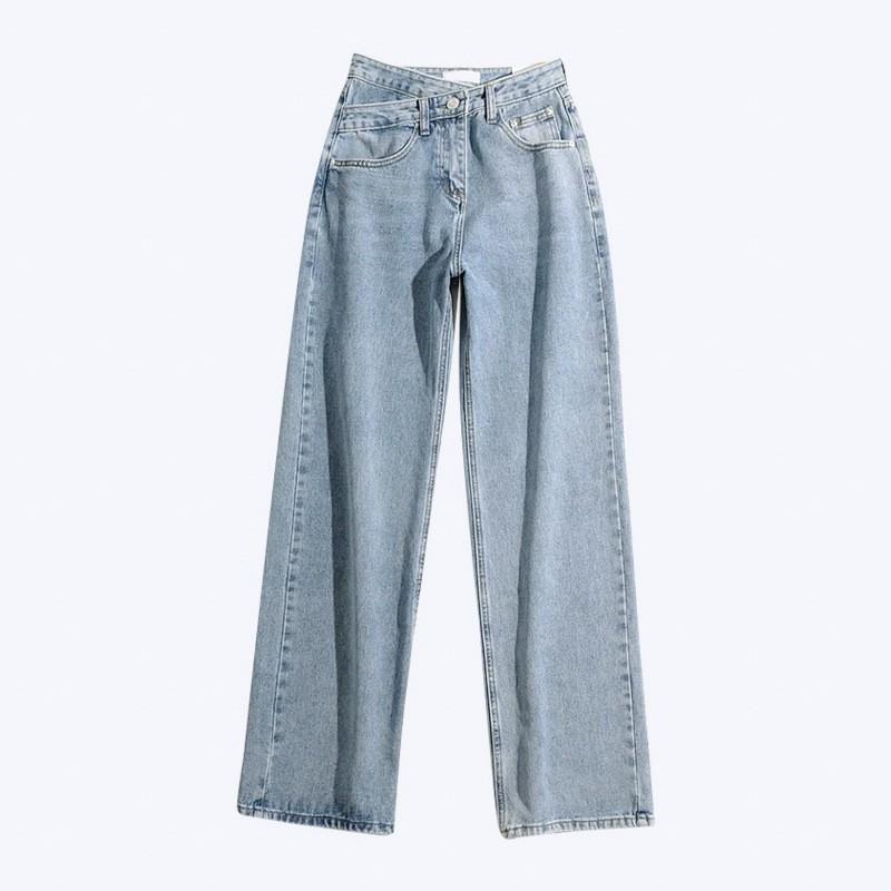 Quần bò nữ dáng dài eo cao cạp chéo eo độc đáo, Quần jeans nữ ulzzang dáng suông phong cách Hàn Quốc