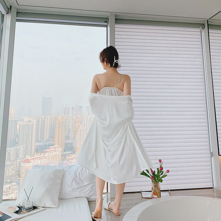 Combo váy ngủ lụa kèm áo choàng mặc nhà sang trọng cao cấp Q125 - Set ngủ lụa cao cấp - Set vay ngủ lụa