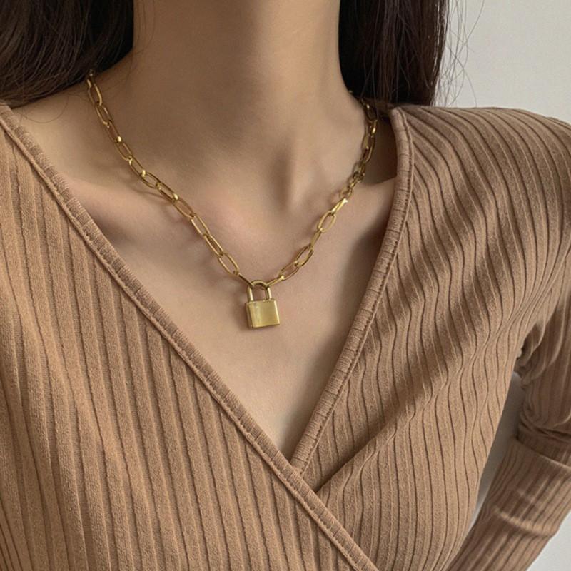 Vòng cổ Mặt Ổ Khóa Đơn Giản Thời Trang Cho Nữ