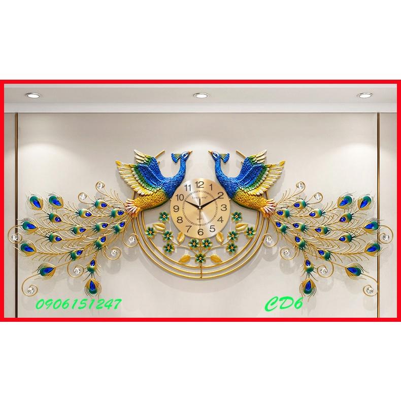 Đồng hồ treo tường trang trí decor chim công CD6 Khổng Tước vàng kích thước 160 x 60 cm