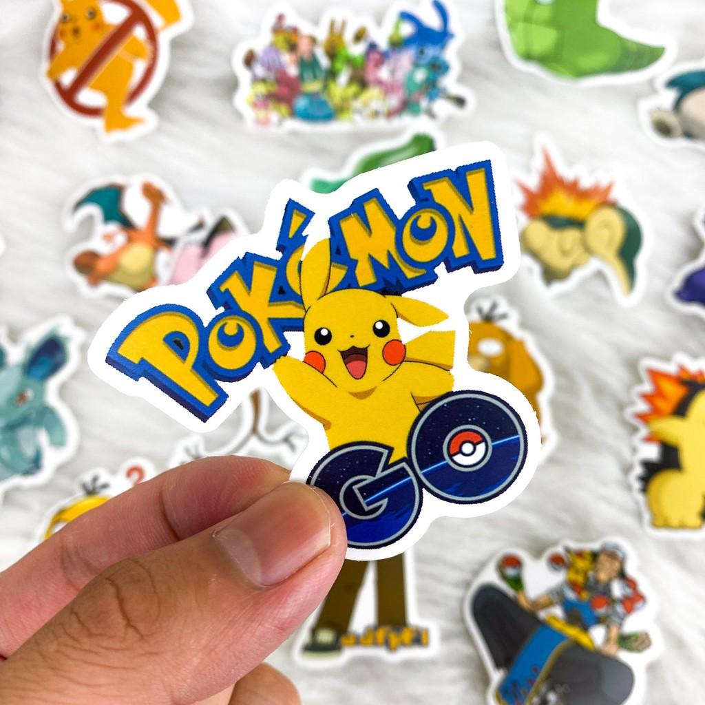 Bộ 50 Sticker (nhãn dán) HOẠT HÌNH POKEMON - PVC chống nước dán nón bảo hiểm, ghi-ta, tủ lạnh, máy tính