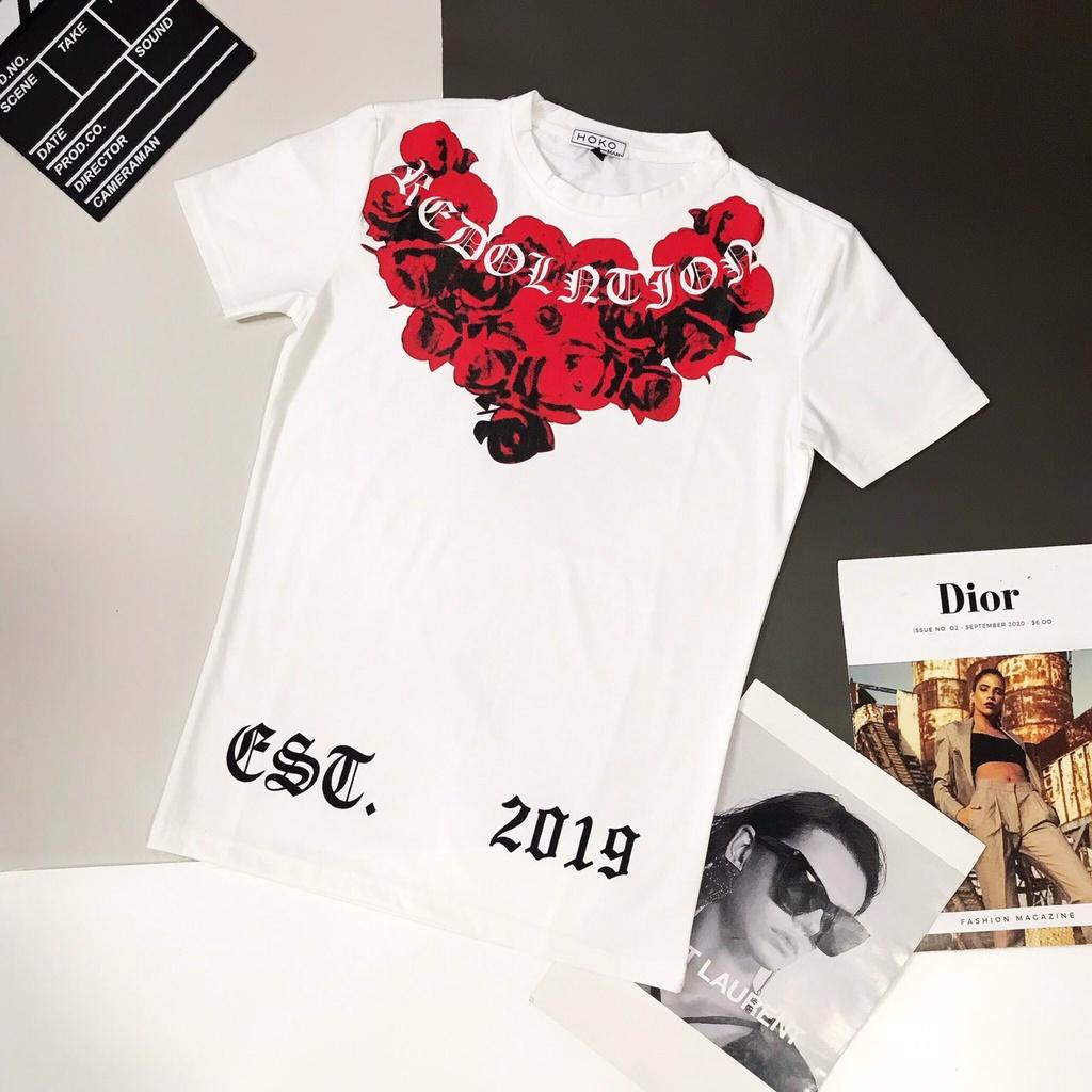 Áo thun Nam Cổ Tròn hoa hồng Fashion Eking Clothing x HOKO, Vải Cotton co giãn - thấm hút tốt, năng động trẻ trung