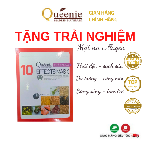 Mặt Nạ Dưỡng Trắng Da Queenie Collagen Trứng Cá Hồi 10 Tác Dụng 21g - 1 miếng