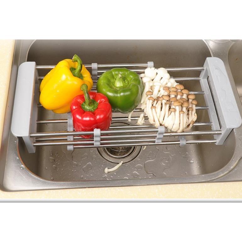 Khay Đựng Đồ Để Bồn Rửa Bát Inox, Gác Bồn Rửa Chén Có Thể Kéo Dài tiện lợi