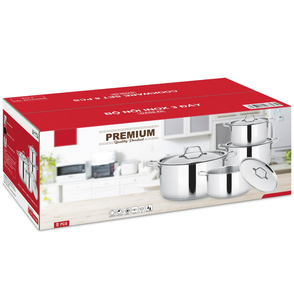 Nồi inox 3 Đáy Từ - Bộ 4 Nồi Inox Nắp Vung Inox
