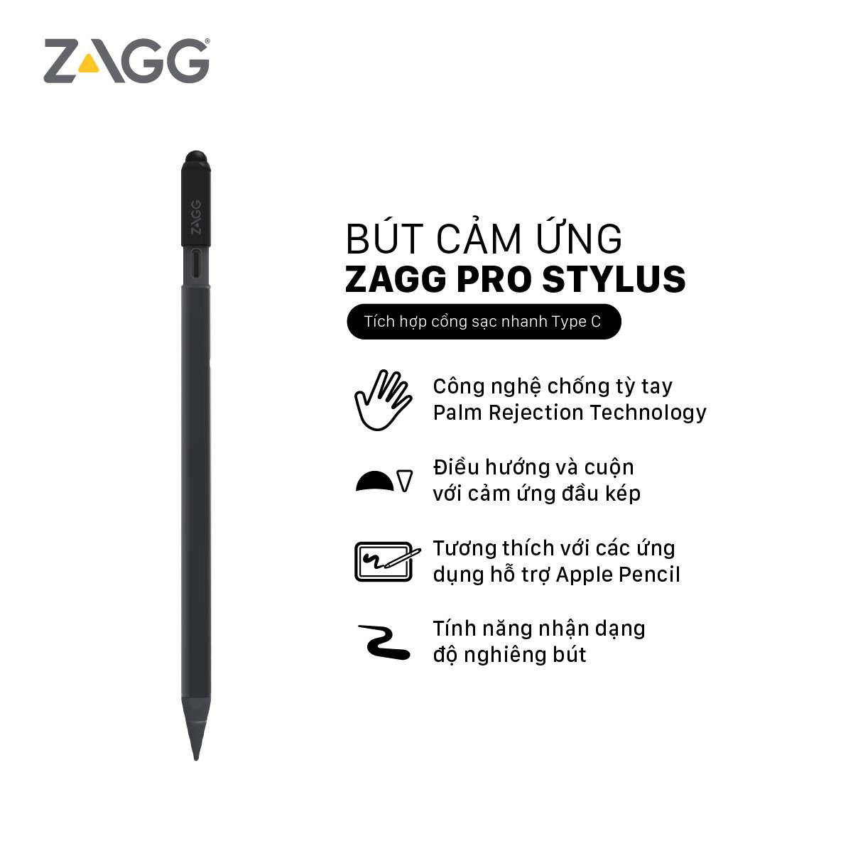 Bút cảm ứng ZAGG-Pro Stylus Pencil - Hàng chính hãng