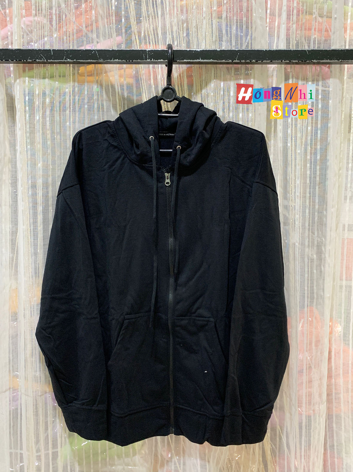 Áo Hoodie Zip Unisex Black - Khoác Hoodie Dây Kéo Dáng Rộng Màu Đen - MM