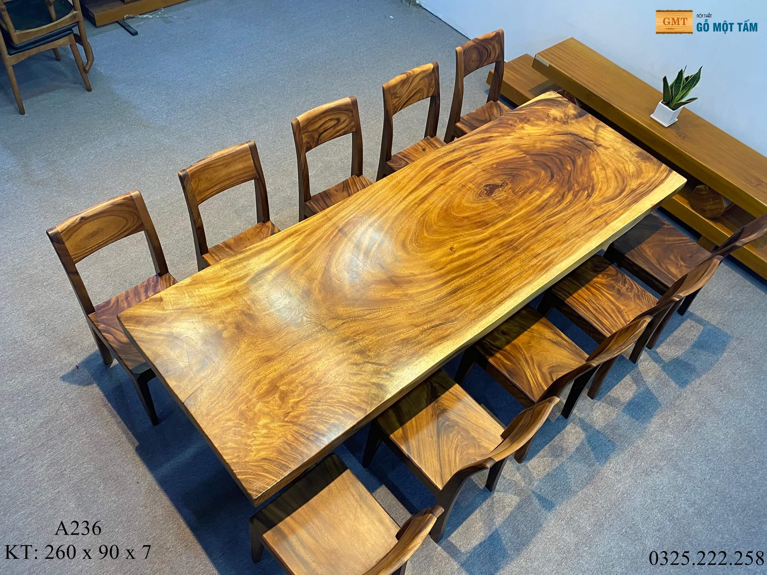 Bàn Ăn Gỗ Me Tây, Bàn Làm Việc Gỗ Me Tây, Bàn Gỗ Me Tây Nguyên Tấm Dài 2,6m Rộng 90cm Dày 7cm