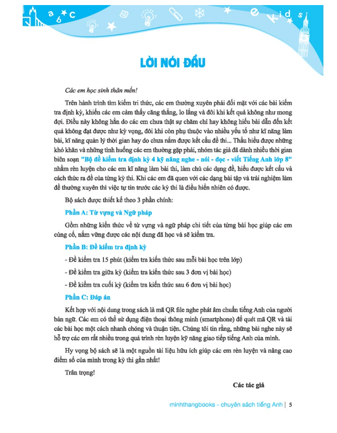 Sách - GLOBAL SUCCESS - Bộ đề kiểm tra định kỳ 4 kỹ năng tiếng anh lớp 8 tập 1