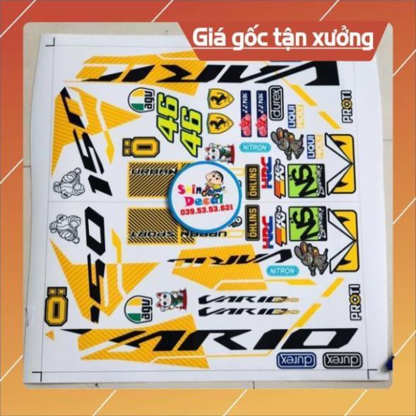 Tem rời Vario 150 trắng vàng cam dán xe trắng
