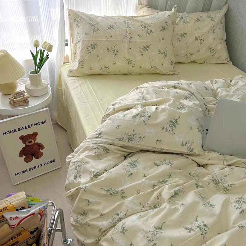Set Chăn Ga Gối Cotton Living 100%cotton Hàng Nhập Khẩu Hoa Nhí Vintage Nhẹ Nhàng
