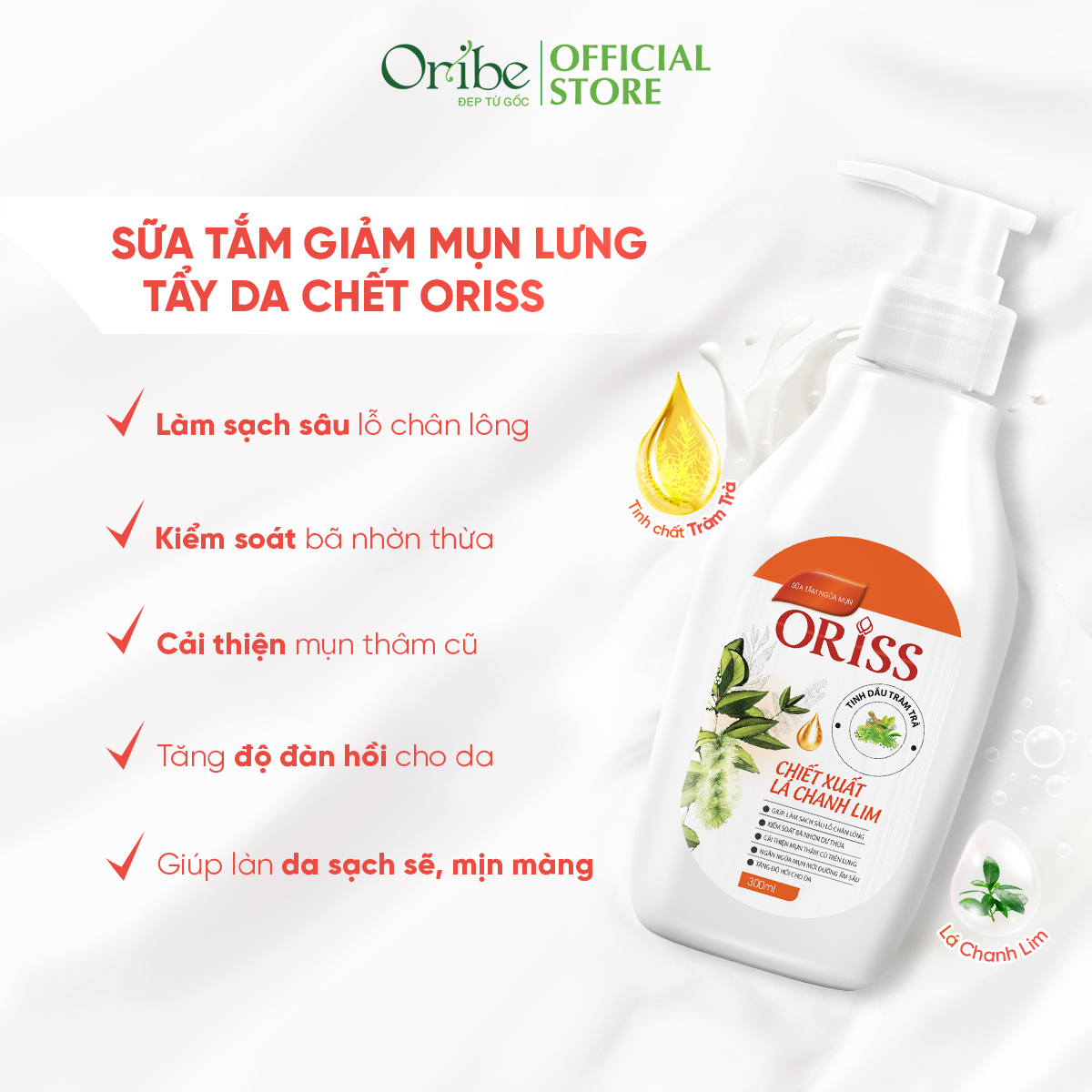 Sữa Tắm Giảm Mụn Lưng Oriss Giúp Giảm Thâm Mụn, Viêm Nang Lông Chai 300ml