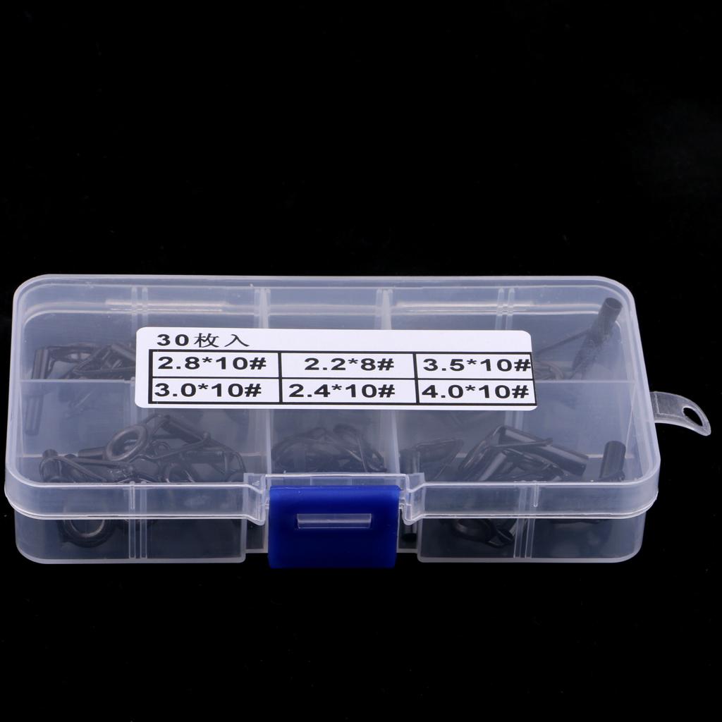 30Pcs/box Fishing Rod Guides Replacement Tip Ring Ceramic Guide .2-4mm