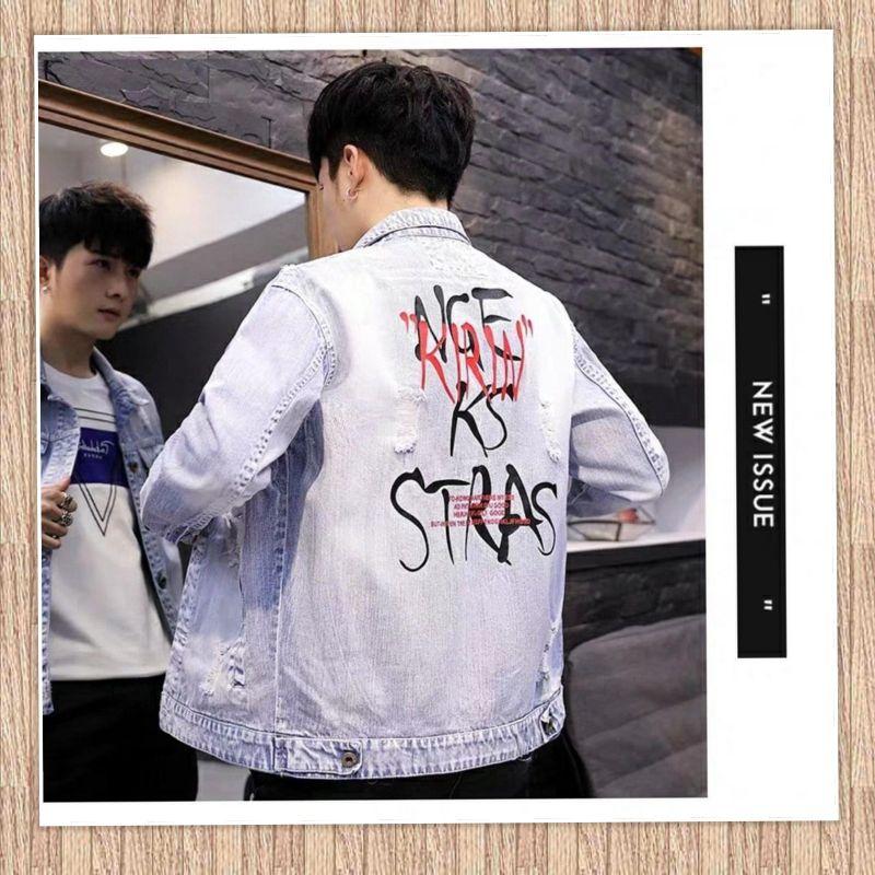 Áo Khoác Jean Nam In Chữ Thời Trang