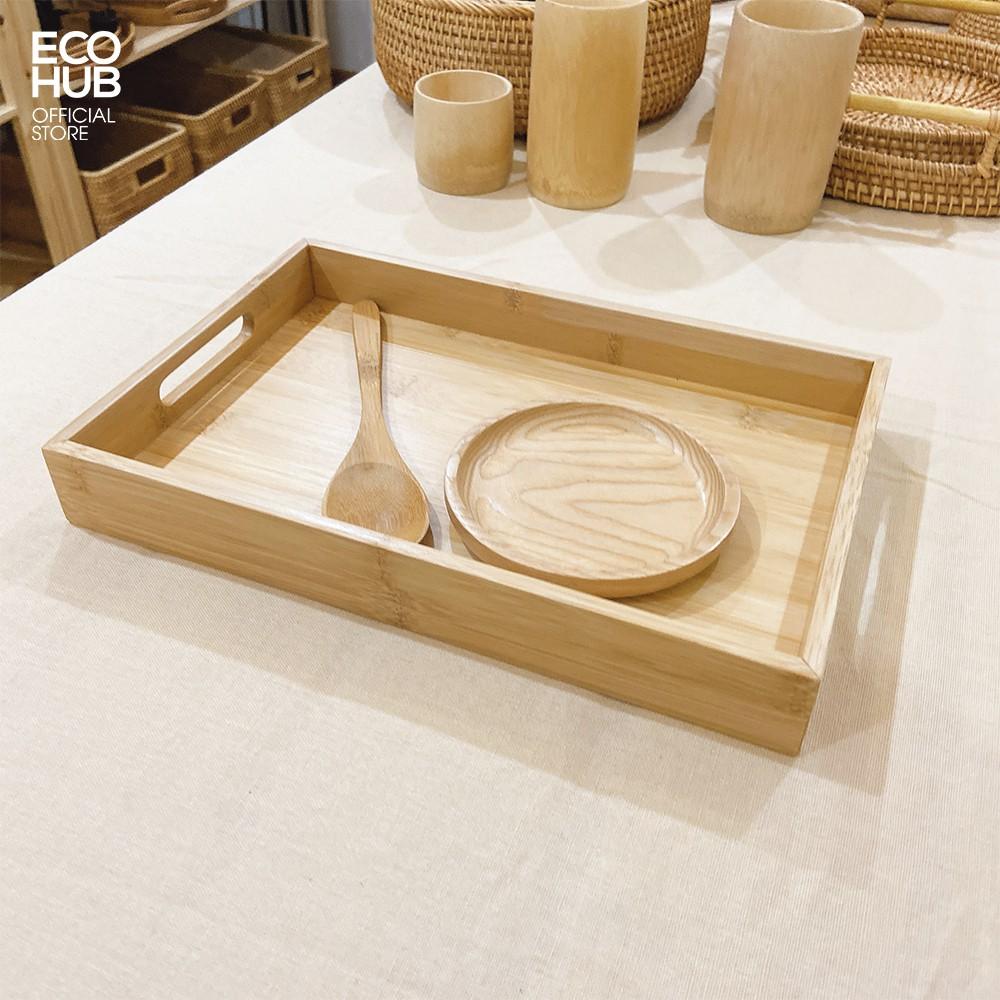 Khay gỗ Tre phục vụ chữ nhật có tay cầm, Nhiều Kích thước (Tre VN), Cứng cáp (Bamboo serving tray) | EH023